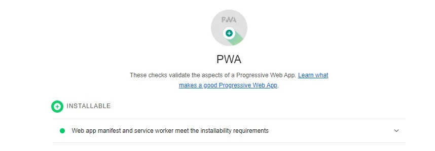 Installable PWA judged by lighthouse